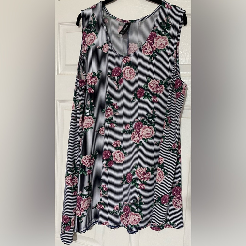Agnes & Dora Asymmetrical Tank - XXXL - Navy/Plum Stripe Floral